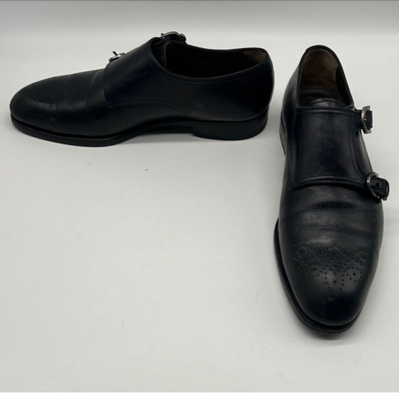 Salvatore Ferragamo two tone navy black double strap monk dress shoe sz 7.5 2E main image 10